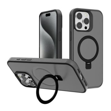 iPhone 15 Pro Black Kalebol MagSafe Holder Frosted PC Case - 1