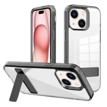 iPhone 15 Kalebol Clear Acrylic TPU Holder Case (Black) - 1