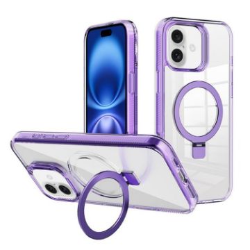 iPhone 16 Kalebol MagSafe Holder Clear TPU Case (Purple) - 1