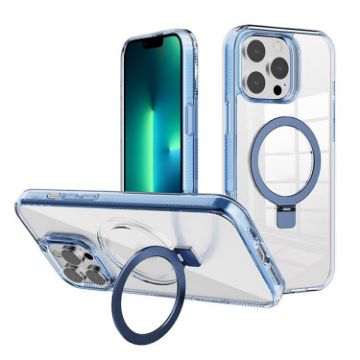 iPhone 13 Pro Max Clear TPU Case with MagSafe Holder - Blue - 1