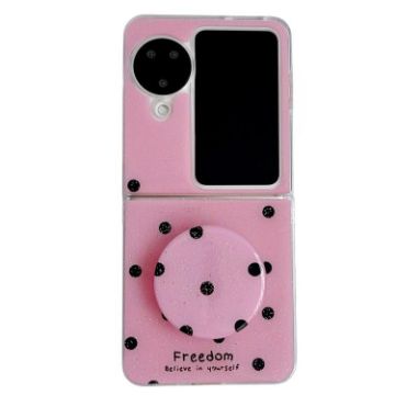 OPPO Find N2 Flip Glitter Dots Case with Holder - Rose Red - 1