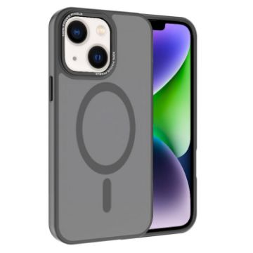 iPhone 14 Kalebol MagSafe Frosted PC Case with Metal Lens Frame (Grey) - 1