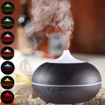 Wood Grain 10W Aromatherapy Humidifier with LED Light, 150mL (Black) - 1
