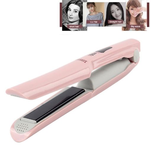 Mini USB Rechargeable Pink Wireless Hair Straightener & Curler - 1