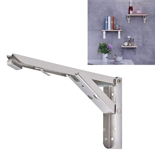 10" Wall-Mounted Foldable Stainless Steel Spring Storage Shelf - 1