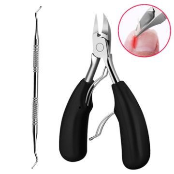 2 in 1 Stainless Steel Nail Clipper & Ingrown Nail Lifter (Black) - 1