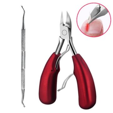 2 in 1 Red Stainless Steel Olecranon Nail Clipper & Ingrown Lifter - 1