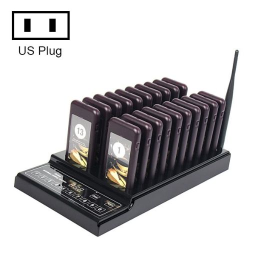 Restaurant Wireless Paging System with 20 Coaster Pagers, US Plug - 1
