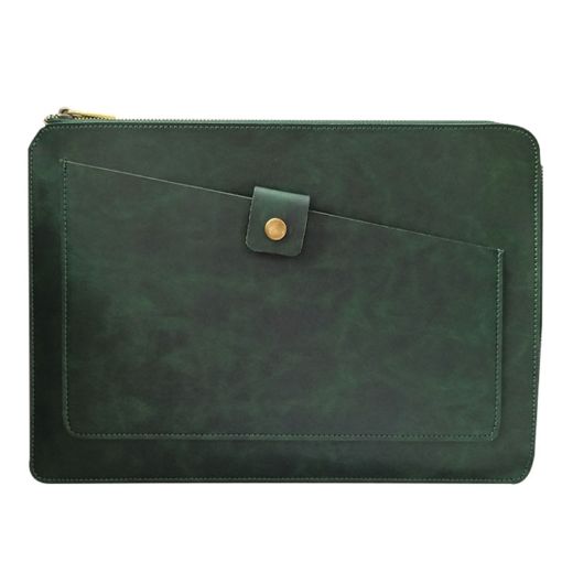 Genuine Leather Business Laptop Tablet Bag, 13.3" & Below, Green - 1
