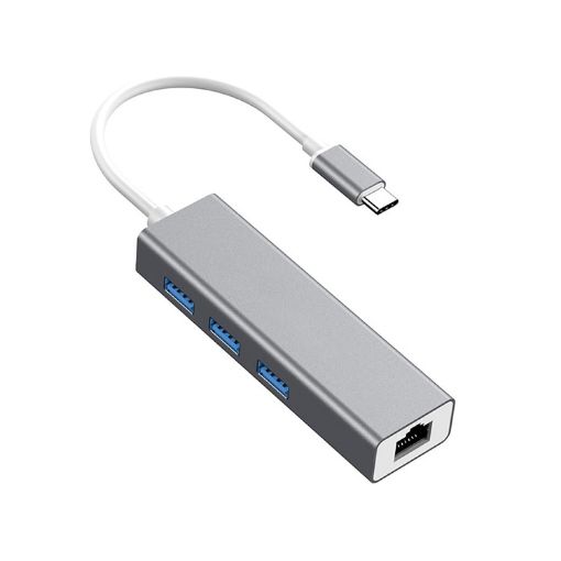 USB-C to Ethernet RJ45 & 3 USB 3.0 Adapter HUB (Grey) - 1