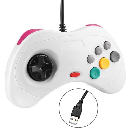 White USB Game Controller Handle for Sega Saturn Computer - 1