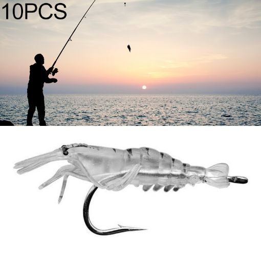 10 PCS 4cm Transparent Fishing Soft Shrimp Bait Lures with Hook - 1