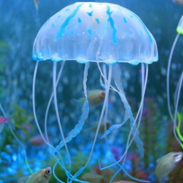 Silicone Fluorescent Jellyfish Aquarium Decoration 5*17cm (Blue) - 1