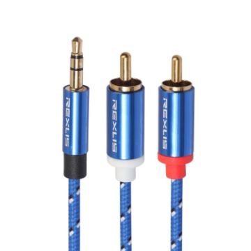 REXLIS 3610 3.5mm to Dual RCA Gold Audio Cable, 1m Blue Braided - 1