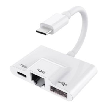 3 in 1 USB-C Male to USB + 100M RJ45 Ethernet + Type-C Adapter - 1