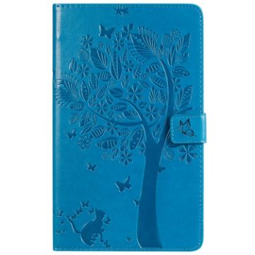 Cat & Tree Pattern Leather Case for Galaxy Tab A 8.0 (2019) Blue - 1