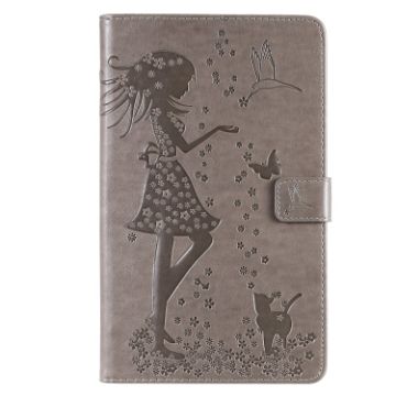 Galaxy Tab A 8.0 T290/T295 Cat Pattern Flip Leather Case, Grey - 1