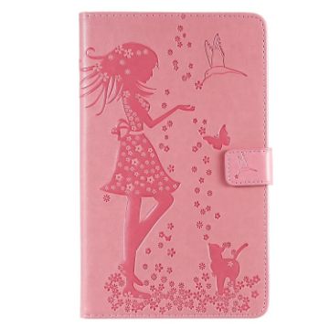 Galaxy Tab A 8.0 2019 Pink Flip Case with Cat Pattern & Wallet - 1