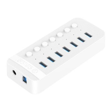 ORICO CT2U3-7AB-WH 7-Port USB HUB with Switches, AU Plug, White - 1