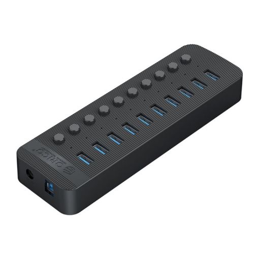 ORICO CT2U3-10AB-BK 10 Port USB HUB with Switches, UK Plug (Black) - 1