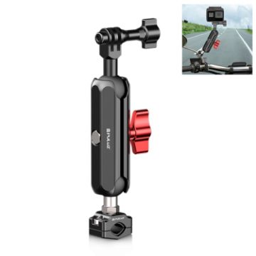 PULUZ CNC Metal Motorcycle Rearview Clamp Magic Arm (Black) - 1
