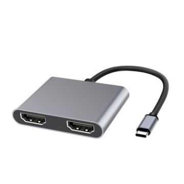 Dual HDMI USB-C/Type-C HUB Docking Station (Grey) - 2 in 1 Multifunction - 1