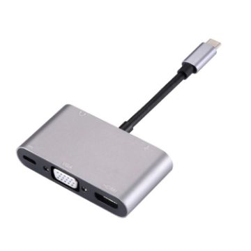 Type-C 5-in-1 HUB: HDMI, VGA, USB 3.0, Audio, PD (Grey) - 1
