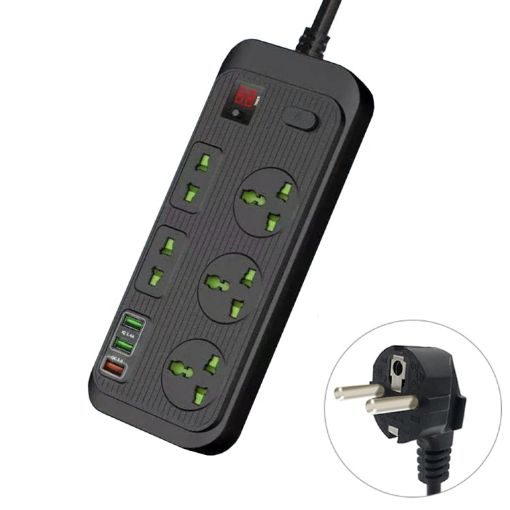 T17 3000W Smart Timing Power Strip with QC3.0 USB, 2m EU Plug - 1