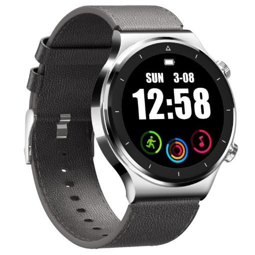 N58 IP67 1.28" Touchscreen Smart Watch - Leather Silver Finish - 1
