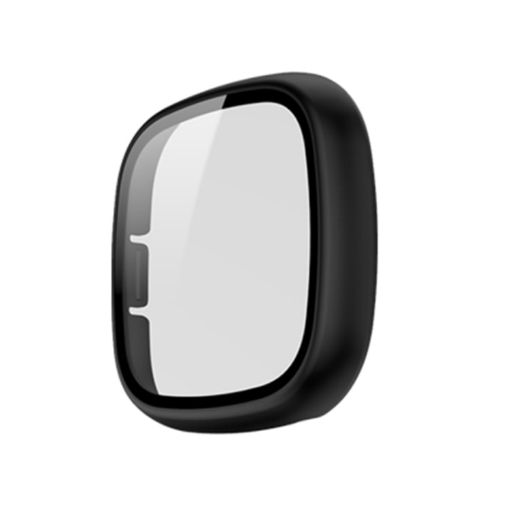 Fitbit Versa 3/Sense Frosted PC + Temp Glass Watch Case (Black) - 1