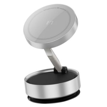 F1 Silver Magnetic Car Phone Holder - Strong Suction Mount Stand - 1