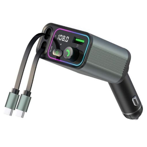 Dual Type-C Retractable PD 65W Car Charger with Voltage Display - 1