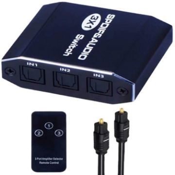 VG2 3x1 SPDIF Optical Audio Switch, 3 In 1 Out Toslink Selector - 1