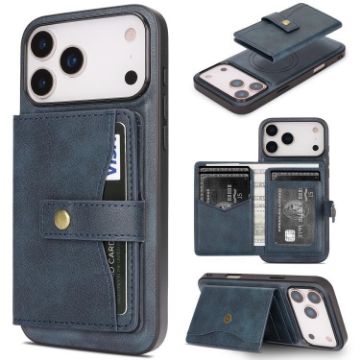iPhone 17 Pro Kalebol Blue Magnetic Leather Case with Card Holder - 1