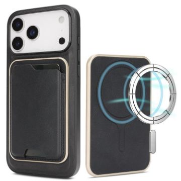 iPhone 17 Pro Max Leather MagSafe Case with Card Holder (Black) - 1