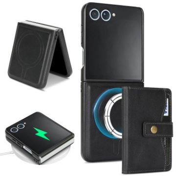 Samsung Galaxy Z Flip7 Leather Case with MagSafe & Card Holder (Black) - 1