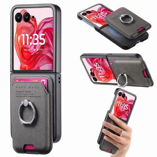 Moto Razr 50 Ultra Gray Twill Card Bag Ring Magnetic Case - 1