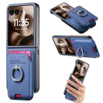 Moto Razr 60 Ultra Blue Fabric Card Bag Ring Magnetic Case - 1