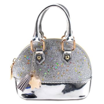 Silver Mini Leather Shoulder Bag - Cute Messenger Tote for Girls - 1