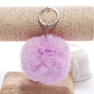 Light Purple Fur Ball Pompon Keychain for Women & Bags - 1