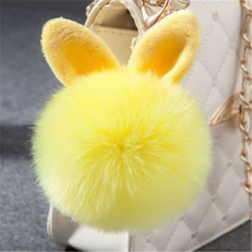 Yellow Fake Rabbit Fur Pom Pom Keychain Ball - 1