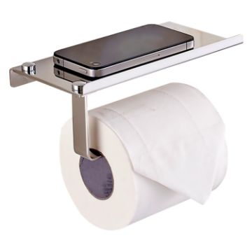Stainless Steel Toilet Paper Holder with Phone Shelf - 1