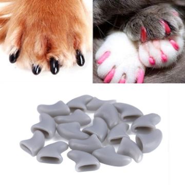 Silicone Cat Nail Caps - Soft Pet Paw Protectors, 20 PCS, Size S, Gray - 1