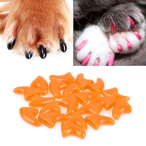 Silicone Cat Nail Caps - 20 PCS, Soft, Size S, Orange - 1