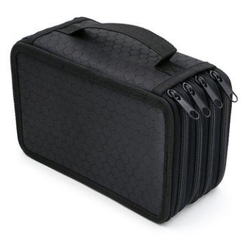 Four-Layer Sketch Pencil Case, 72 Holes, Solid Black Square Design - 1
