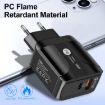 18W PD + QC 3.0 Fast Charger Adapter with LED, US Plug, Black - 5