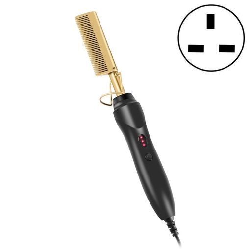 Electric Multifunctional Comb: Curl & Straighten, UK Plug, Golden - 1
