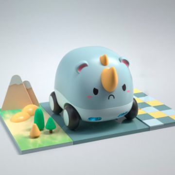 Cartoon Pet Pull Back Inertia Car Toy for Kids (Rhino) - 1