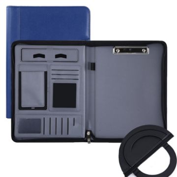 KC601 A4 Dark Blue Leather Business Zipper Folder, No Extras - 1