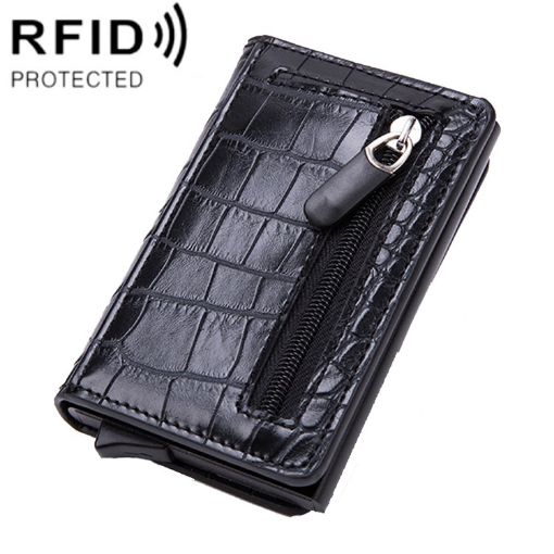RFID Credit Card Holder Crocodile Grain Black Stainless Steel Box - 1